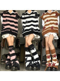 striped Women's American-Style Star Striped Sweater, Autumn and Winter Lazy Retro Faux Mink Fur Detachable Sleeve Sweater