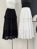 church outfit Spring 2024 New French Gentle Style Lace Stitching Ruffled Cake Skirt Western Style All-Match Fairy Skirt