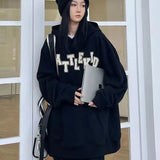 outfit inspo National Fashion American Street Letters Lovely Flocking Hooded Sweater Autumn and Winter Loose Lazy Style Casual Couple Top Fashion