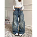 90s fashion Plus Size American-Style Washed Profile Curved Jeans Women's High Street Retro Loose High Waist All-Match Wide Leg Pants