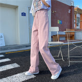 college outfits Pink High Waist Jeans for Women Spring and Summer New Korean Style Loose Slimming Straight Casual Sweet Spicy Wide Leg Pants Fashion