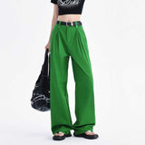 teacher outfits Summer Grandma Green Slimming Loose High Waist Hot Girl Wide Leg Pants Trendy Casual Pants