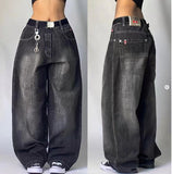 2000s dti Black Gray Denim Wide Leg Pants Jazz Dance Dancing Pants American High Waist Retro Distressed Ins Niche Design Sense