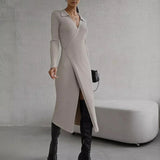 fall outfits 2024 Autumn and Winter New Hepburn Style Sweater Dress Women's Lace-up Long Sleeve Polo Collar Dress Women