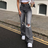 day outfit New Denim Wide-Leg Pants Ripped Skinny Jeans