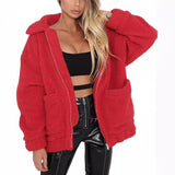 fall outfits 2024 New Women's Long Sleeve Lapel Zipper Artificial Wool Furry Oversized Jacket Coat