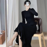 outfit inspo Autumn and Winter Fashionable Elegant Design Slim-Fit Knitted Inner Fishtail Dress Bottoming Long-Sleeved Sweater Dress for Women