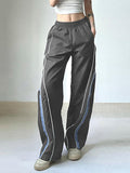 Poshoot Vintage Striped Piping Baggy Sweatpants