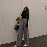 Poshoot outfit inspo fall Casual Pants for Women 2024 Spring High Waist Draping Mop Slimming Pants Gray Loose Straight Wide Leg Suit Trousers