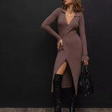 fall outfits 2024 Autumn and Winter New Hepburn Style Sweater Dress Women's Lace-up Long Sleeve Polo Collar Dress Women