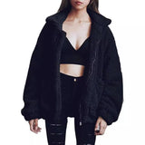 fall outfits 2024 New Women's Long Sleeve Lapel Zipper Artificial Wool Furry Oversized Jacket Coat