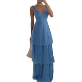 dress Fashion Lady Elegant Dress 2024 Summer Sexy Sleeveless Multi-Layer Pleated Solid Color Dress