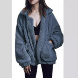 fall outfits 2024 New Women's Long Sleeve Lapel Zipper Artificial Wool Furry Oversized Jacket Coat