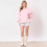 sweater 2024 New Fresh Sweet Loose Pullover Bow Ribbon Sequined round Neck Sweater for Women