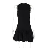 2000s dti Women's Clothing 2024 Summer New Fashion Sexy Back Hollow Slim Stitching Pleated Dress Women