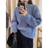 fall outfits 2024 Korean Style Autumn and Winter Retro Creamy-white Twist Sweater Women's Thick Loose Lazy Style Outer Wear Slimming Knitted Top Women