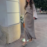 Poshoot fall outfits 2024 Autumn and Winter New Fashion Casual V-neck Stitching Solid Color Comfortable Loose Suit Skirt