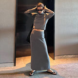 Poshoot fall outfits 2024 Knitted Sweater Skirt Zipper Stand Collar Top Hip Knitted Dress