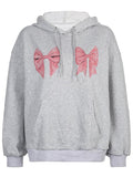 Poshoot Street Bow Print Drawstring Oversized Hoodie