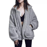 fall outfits 2024 New Women's Long Sleeve Lapel Zipper Artificial Wool Furry Oversized Jacket Coat