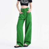 teacher outfits Summer Grandma Green Slimming Loose High Waist Hot Girl Wide Leg Pants Trendy Casual Pants