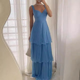 dress Fashion Lady Elegant Dress 2024 Summer Sexy Sleeveless Multi-Layer Pleated Solid Color Dress