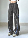 Poshoot Vintage Striped Piping Baggy Sweatpants