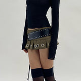 concert outfit ideas Design Style Sexy Mini Skirt Lace-up Leather Big Belt Street Punk Hot Girl New Pleated Skirt