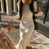 Poshoot outfit inspo Autumn and Winter Fashionable Elegant Design Slim-Fit Knitted Inner Fishtail Dress Bottoming Long-Sleeved Sweater Dress for Women