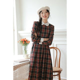 Poshoot outfit inspo fall Fall 2024 New British Retro Doll Collar Plaid Retro Midi Dress Dress Contrast Color Age-Reducing Sweet Dress