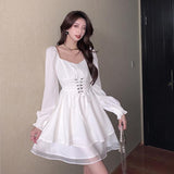 detective vs suspect dress to impress Autumn New 2024 Retro Waist Slimming Korean Casual off-Neck Ruffled Dress