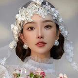 Poshoot detective vs suspect dress to impress Super Fairy Heavy Industry Handmade Beaded Flower Lace Veil Bridal Mori Wedding Dress Makeup Studio Travel Shooting Accessories