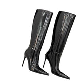 frat outfits 2024 New Patent Leather High Heel Boots Women Pointed Toe Sexy Knee High Boots All-Match Long Fashion Boots