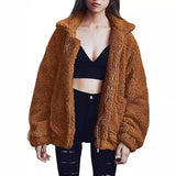 fall outfits 2024 New Women's Long Sleeve Lapel Zipper Artificial Wool Furry Oversized Jacket Coat