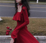 Poshoot indie dress to impress French Romantic Thai Long Skirt Red Large Skirt Dress Female to0to4 Summer Artistic High-Grade Hepburn Style