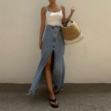 teacher outfits Women's Autumn and Winter New Fashion Skirt Long High Waist Split Retro Denim Skirt Hip Skirt