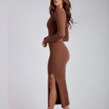 fall outfits 2024 Autumn and Winter Hip Skirt Women's Sexy Slimming Age-Reducing Long Sleeve Slit Knitted Dress Women