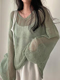 Poshoot Oversized Long Sleeve Crochet Knit Top