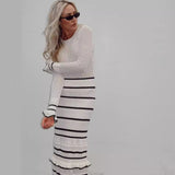 outfit inspo Ruffled Tight Knitted Dress Long Skirt Autumn and Winter 2024 Contrast Color Stitching Elegant Retro Dress