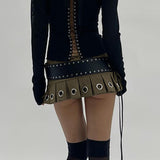 concert outfit ideas Design Style Sexy Mini Skirt Lace-up Leather Big Belt Street Punk Hot Girl New Pleated Skirt