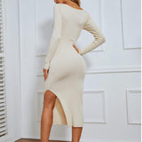 fall outfits 2024 Autumn and Winter Hip Skirt Women's Sexy Slimming Age-Reducing Long Sleeve Slit Knitted Dress Women