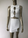 concert outfit ideas Bandage Skirt Suit Fashion Sexy Hollow Short Top Skirt Two-Piece White Banquet Dress Skirt