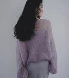 Poshoot Christmas Thanksgiving Gifts  Puff Sleeved Mesh Knit Sweater