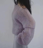 Poshoot Christmas Thanksgiving Gifts  Puff Sleeved Mesh Knit Sweater