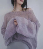 Poshoot Christmas Thanksgiving Gifts  Puff Sleeved Mesh Knit Sweater