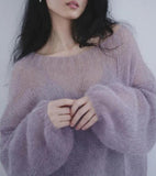 Poshoot Christmas Thanksgiving Gifts  Puff Sleeved Mesh Knit Sweater