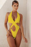 Poshoot-Crossover Halter One Piece Swimsuit