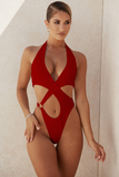 Poshoot-Crossover Halter One Piece Swimsuit