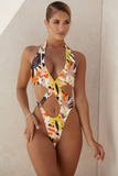 Poshoot-Crossover Halter One Piece Swimsuit