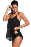 Poshoot-Solid Color Lace Tankini Set